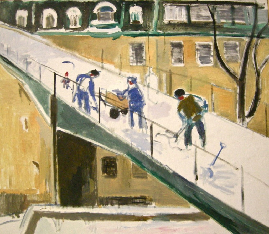 snöskottare på katarinahissens gångbro, Holger Almqvist